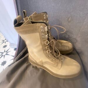 All Saints Beige Lace-Up Combat Boots